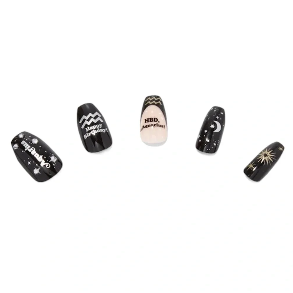 Zodiac Aquarius Birthday Squareletto Faux Nail Set - 24 Pack - NWT
